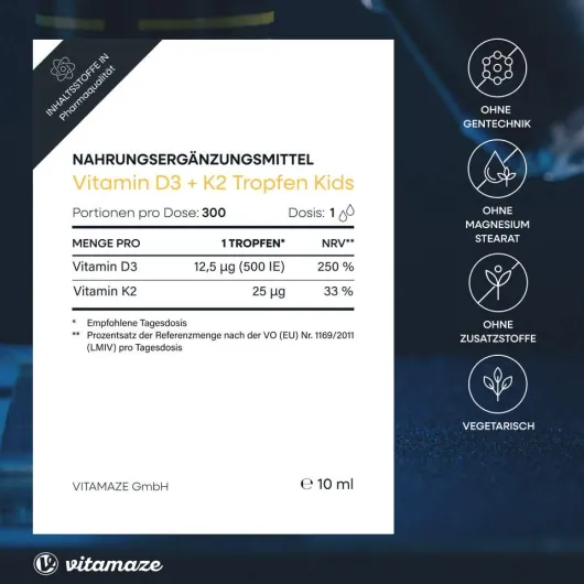 Vitamin D3 K2 500 I.E. Kinder Tropfen 10 ml