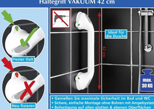 Wandgriff SECURA, 42 cm Saugnapf mit Saugnapf und Ampelsystem