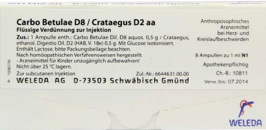Weleda Carbo Betulae D8 Crataegus D2 Aa