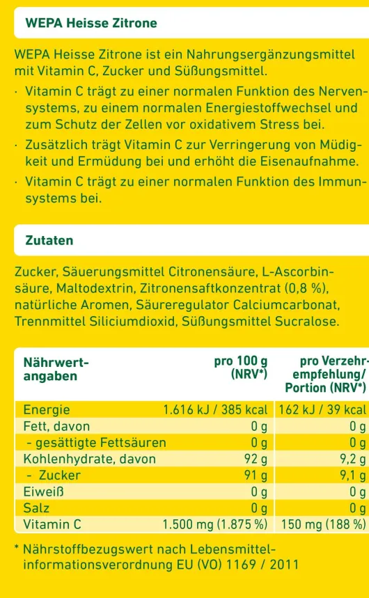 WEPA Heisse Zitrone + Vitamin C 10 X 10 G Pulver
