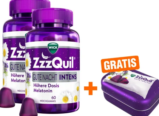 Wick ZzzQuil Gute Nacht Intens 2 x 60 Stück + gratis Wick ZzzQuil Reise-Dose 1 Stück
