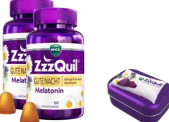 Wick ZzzQuil Gute Nacht Mango & Banane 2 x 60 Weichgummis + gratis Wick ZzzQuil Reise-Dose 1 Stück