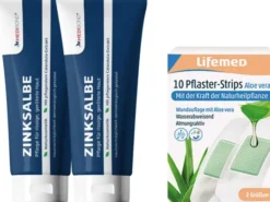Zinksalbe Medibond 2 x 50 ml + gratis Pflaster-Strips Aloe Vera 10 Stück, 2 Größen