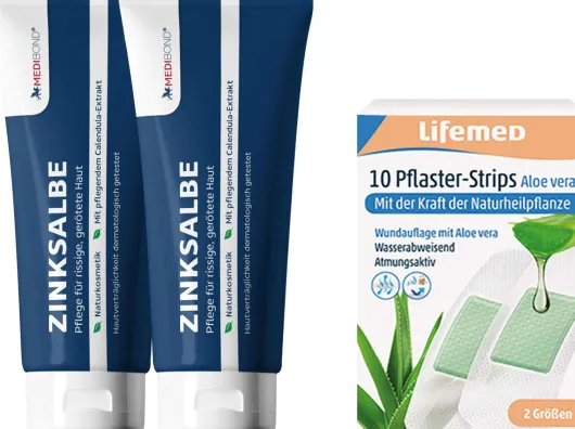 Zinksalbe Medibond 2 x 50 ml + gratis Pflaster-Strips Aloe Vera 10 Stück, 2 Größen
