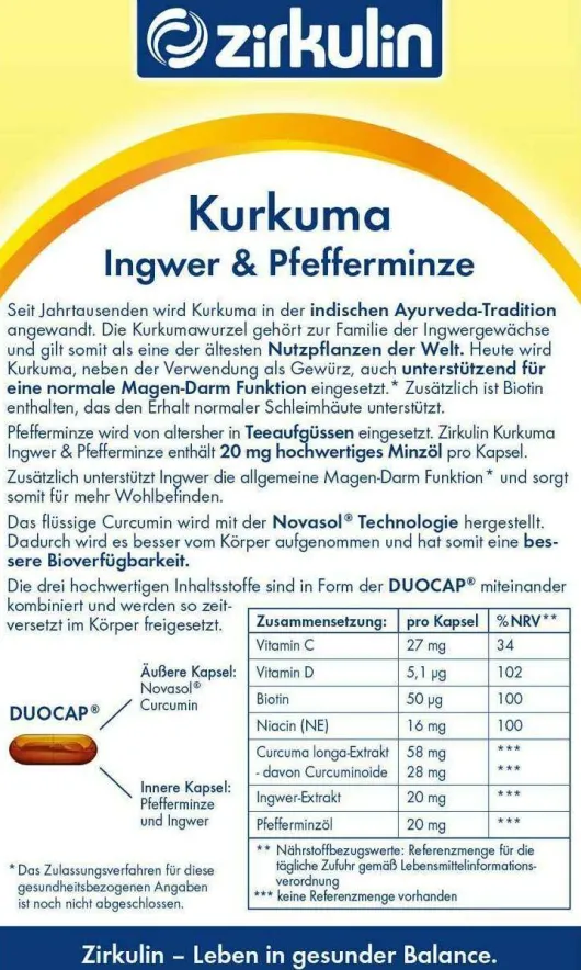 Zirkulin Kurkuma Ingwer & Pfefferminze 15 Kapseln